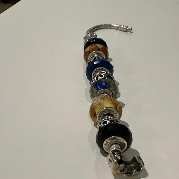 Pandora Silver Charm Bracelet with Blue and Black Beads - Picture 5 of 8